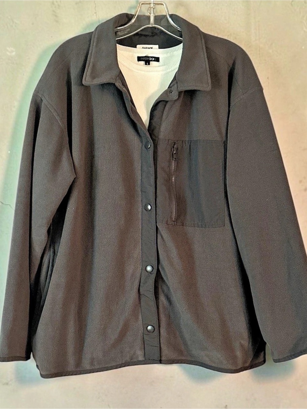 Garage Charcoal Grey Polar Fleece Snap Button Shacket Jacket Size Large